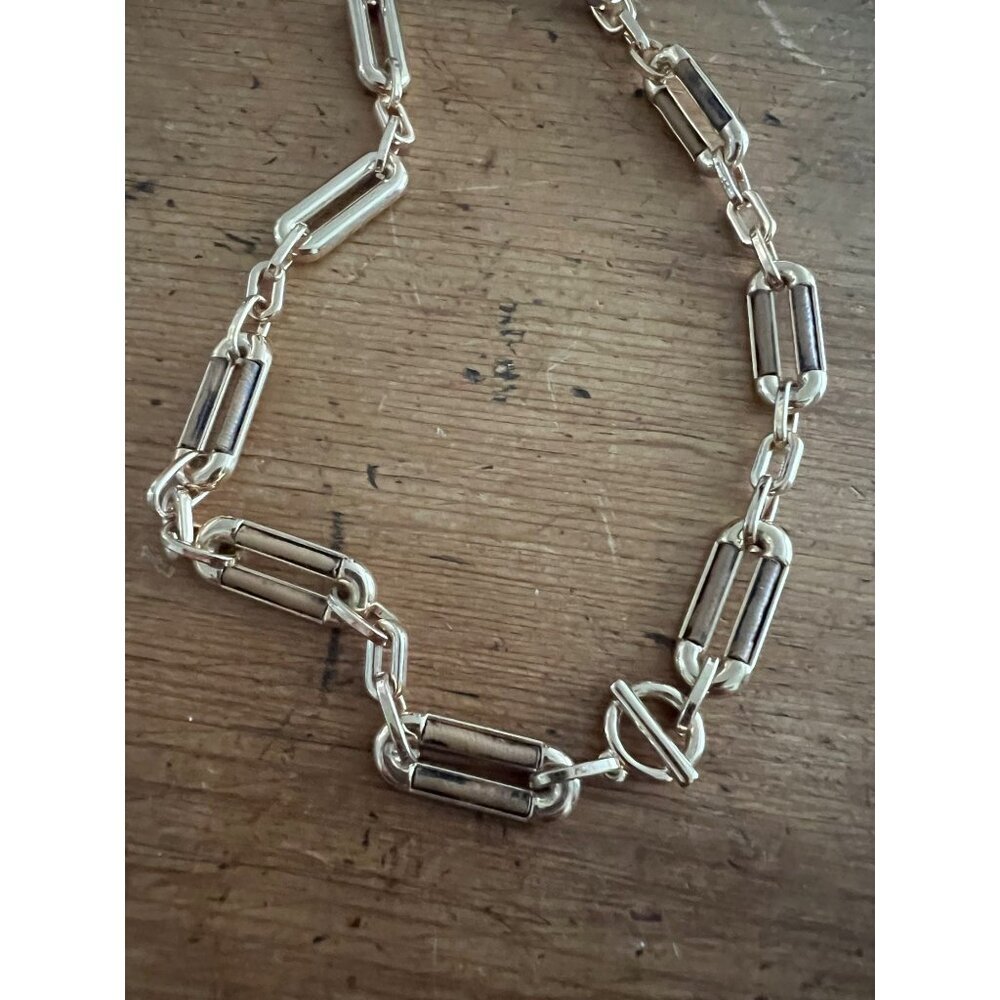 Nine West Gold-Tone Chain Necklace With Black Enamel Accents Adjustable Length